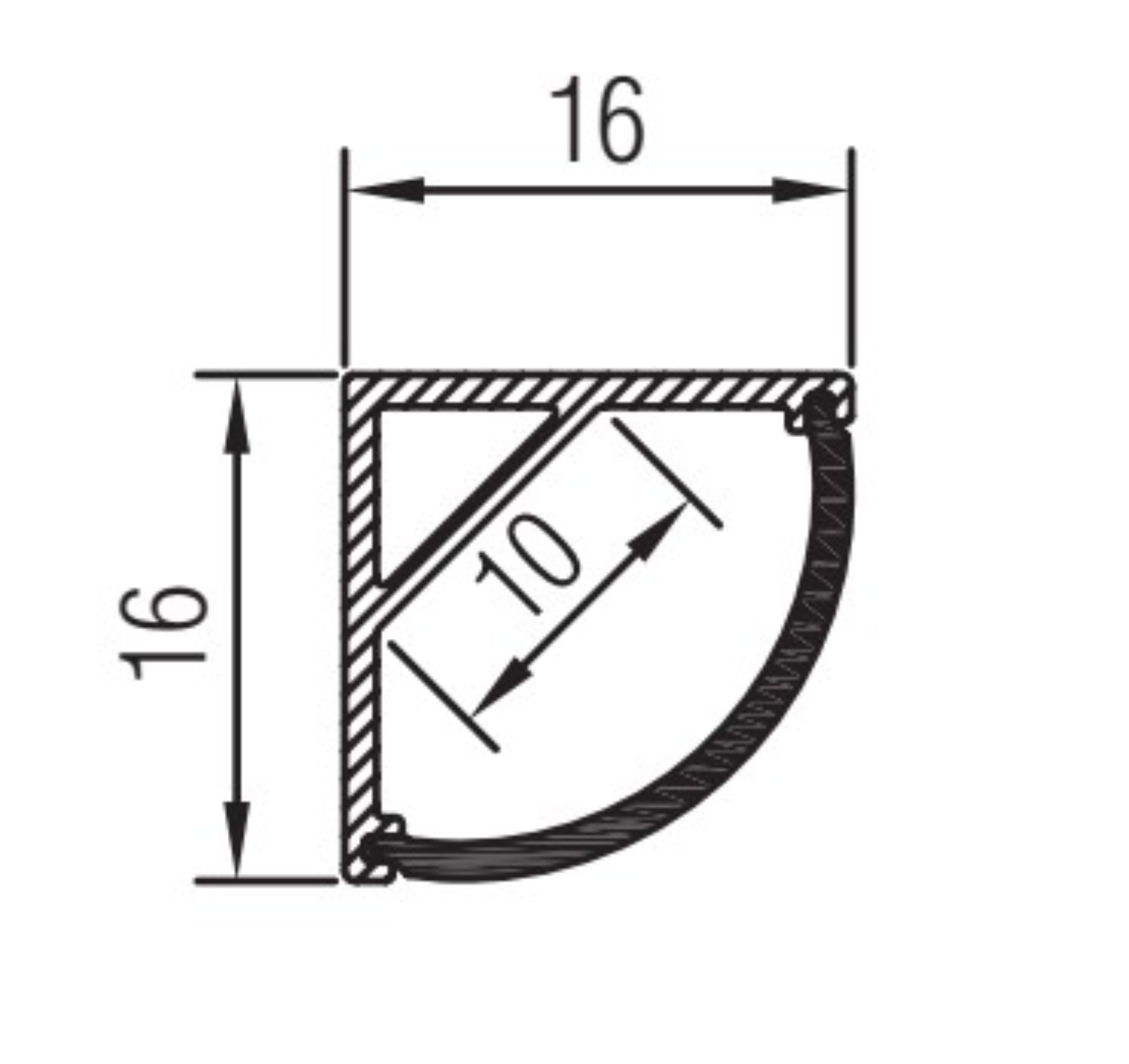 C-Line Eckprofil R 16.0 x 16.0mm Skizze