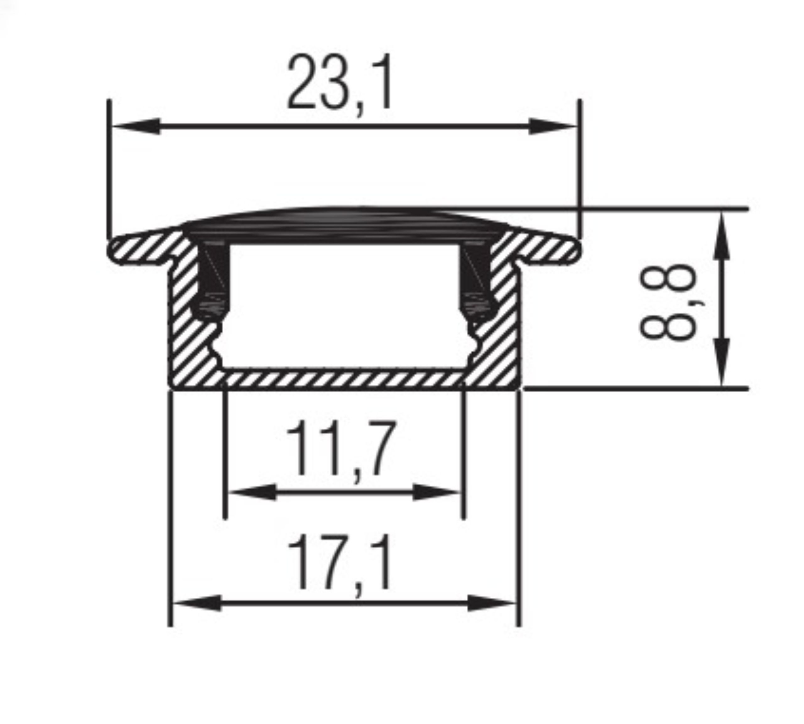 F-Line Einbau 17.1 x 8.8mm Skizze